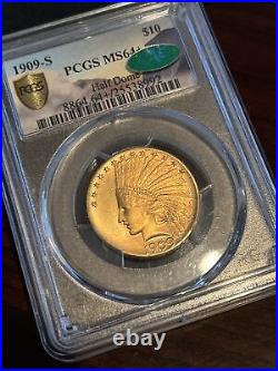 1909-S $10 Gold Coin PCGS MS-64+ CAC stellar ex-half dome collection pedigree