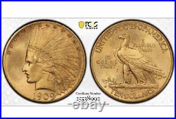 1909-S $10 Gold Coin PCGS MS-64+ CAC stellar ex-half dome collection pedigree