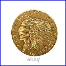 1912 $2.50 Indian Head Quarter Eagle Pre 1933 Gold Coin Collection C#2
