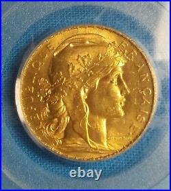 1913 20 French Franc Gold Rooster Coin. 2005 David Hall Collection Very Rare Gem