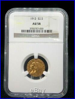 1913 $2.50 Gold Indian Quarter Eagle $2.5 NGC AU58 East Coast Coin & Collectable