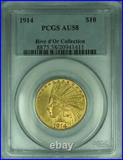 1914 Indian Head Eagle $10 Gold Coin PCGS AU-58 Rive d'Or Collection