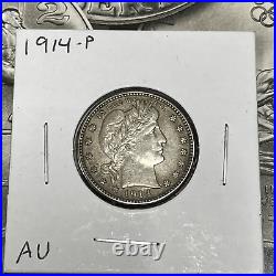 1914 P AU Barber Silver Quarter Coin Collection