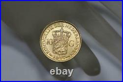 1917 NETHERLANDS Dutch Queen Wilhelmina Gold 10 Gulden Rare Collectible Coin