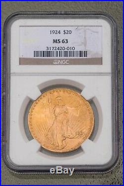 1924 St. Gaudens $20 Gold, MS 63, NGC Certified, Gold Coin, collectible