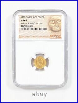 1928 Costa Rica 2 Colones Gold Coin NGC MS65 Richard Stuart Collection