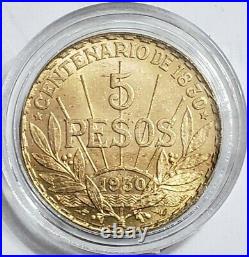 1930 8.48 Grams GOLD URUGUAY 5 PESOS Rare Coin