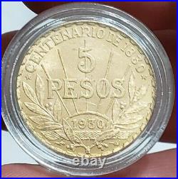 1930 8.48 Grams GOLD URUGUAY 5 PESOS Rare Coin
