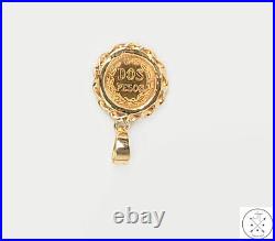 1945 Dos Peso Gold Coin in 14k Yellow Gold Bezel Pendant