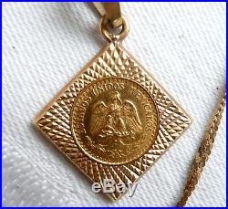 1945 Two-Peso 22-24Kt Gold Bouillon Coin 14Kt Pendant & Necklace SIGNED TS-28