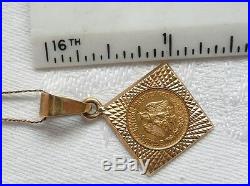 1945 Two-Peso 22-24Kt Gold Bouillon Coin 14Kt Pendant & Necklace SIGNED TS-28