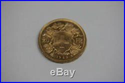 1949 B Solid 22K Gold Swiss Coin 20 Francs Helvetia AU Rare Collectible Currency