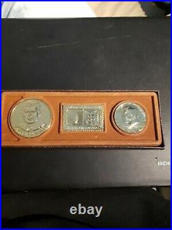 1980 Gold Plated John F. Kennedy Coin Set Kennedy Half Dollar 3pc RARE VINTAGE
