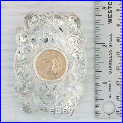 1982 1/4 Krugerrand Coin Belt Buckle Fine Gold Sterling Silver Western Accessory