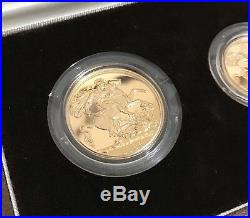 1983 United Kingdom 22K Gold Proof 3 Coin Collection 2 Pound Sov. Half Sov. Mint