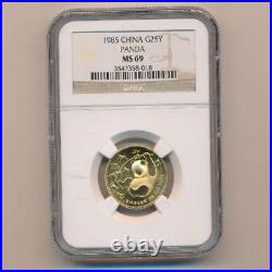 1985 25 Yuan Gold Coin China coin graded NGC MS 69 rare collectibles, 1/4 oz
