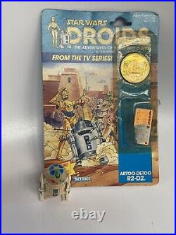1985 Star Wars Droids Vintage R2D2 with lightsaber + gold coin on cardback