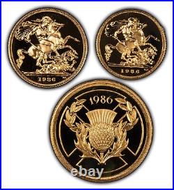 1986 United Kingdom Gold Proof Collection 3 Coin Set. 824 AGW SKU-G1750