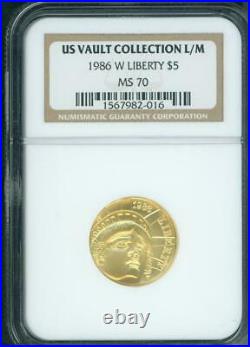 1986-W $5 GOLD STATUE OF LIBERTY 1/4 Oz. NGC MS70 MS-70 from US VAULT Collection