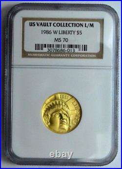 1986 W LIBERTY $5 NGC MS 70 US VAULT COLLECTION L/M Modern Commem. Coin GOLD