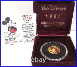 1987 Disney First Edition Mickey's Magic Good Luck Coin 1/4 oz. 999 Fine GOLD