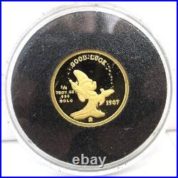 1987 Disney First Edition Mickey's Magic Good Luck Coin 1/4 oz. 999 Fine GOLD