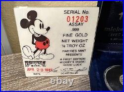 1987 Disney First Edition Mickey's Magic Good Luck Coin 1/4 oz. 999 Fine GOLD