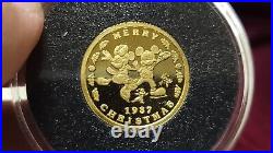 1987 Disney Mickey's Holiday Treasures 1/4 oz. Gold. 999 Coin WithCOA As Shown