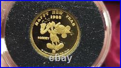 1987 Disney Mickey's Holiday Treasures 1/4 oz. Gold. 999 Coin WithCOA As Shown