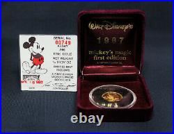 1987 Disney Rarities Mint 1/4 oz Gold Mickeys Magic Good Luck 1st Edition COA