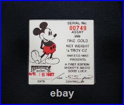 1987 Disney Rarities Mint 1/4 oz Gold Mickeys Magic Good Luck 1st Edition COA