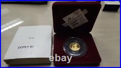 1987 Disney Snow White Dopey 1 oz Gold. 999 Coin 50th Anniversary withCOA & BOX