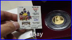 1987 Disney Snow White Dopey 1 oz Gold. 999 Coin 50th Anniversary withCOA & BOX