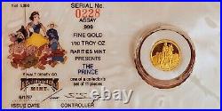 1987 THE PRINCE. 999 1/10 Troy Oz Fine Gold Snow White 50th Anniversary