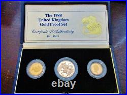 1988 United Kingdom 3 Coin Gold Proof Collection Sovereign Half & 2 Pounds