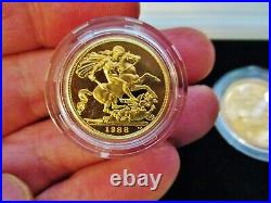 1988 United Kingdom 3 Coin Gold Proof Collection Sovereign Half & 2 Pounds