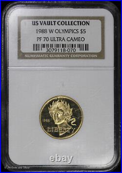 1988 W $5 Proof Gold Olympics Coin NGC PF 70 Ultra Cameo US Vault Collection