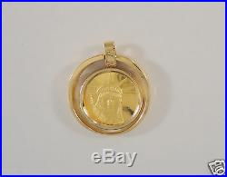 1989 1/20 Oz Liberty 9999 Fine Trade Coin In 18k Solid Yellow Gold Bezel Pendant