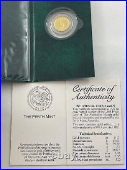 1989 Australian Nugget 1/10oz Gold Series Perth Mint Proof Issue 99.99% GOLD
