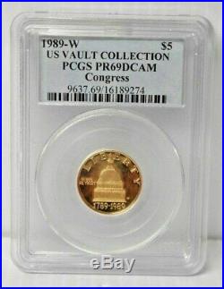 1989-W U. S. Vault Collection PCGS PR69DAM $5 Congress Gold Commemorative Coin