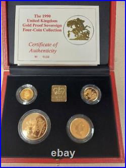 1990 United Kingdom Gold Proof Sovereign Four Coin Collection Rare