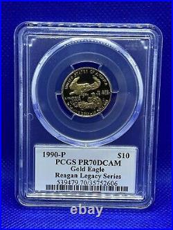 1990-p $10 Gold Eagle Pcgs Pr70dcam Reagan Legacy Series -highly Collectable