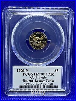 1990-p $5 Gold Eagle Pcgs Pr70dcam Reagan Legacy Series -highly Collectable