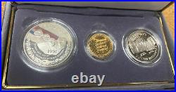 1991 US Mint Mount Rushmore Anniversary 3 Coin Set Proof Gold Silver Collectable