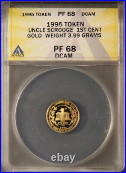 1995 Italy Disney Gold Token'Uncle Scrooge's 1st Cent' PF68DCAM by ANACS