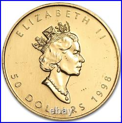 1998 1oz Canadian Maple Leaf Elizabeth 11 $50 Gold Coin Collectible coins KM#191