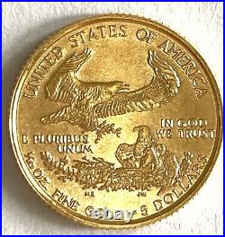 1998 Five Dollar American Gold Eagle. 999 1/10 oz Gold. Highly Collectible