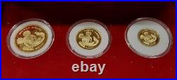 1999 Set of 3 Disney Gold Proof Coins-Mickey & Co. In Case withCOAs. 4 Ozs Total