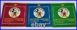 1999 Set of 3 Disney Gold Proof Coins-Mickey & Co. In Case withCOAs. 4 Ozs Total