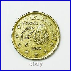 1999 Spain Rare coin 20 Euro Cents 1st type, 1st map, Cervantes collectible coin